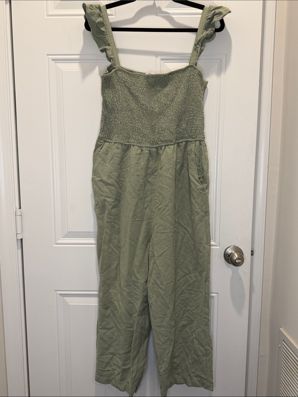 Pink Lily Olive Green Smocked Wide-Leg Jumpsuit